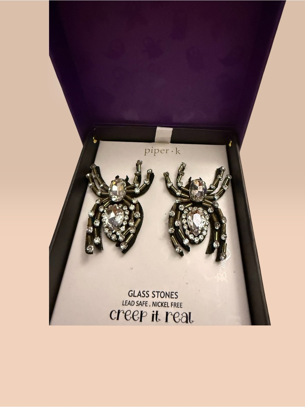 Piper K Crystal Spider Earrings - Creep it real Halloween Earrings